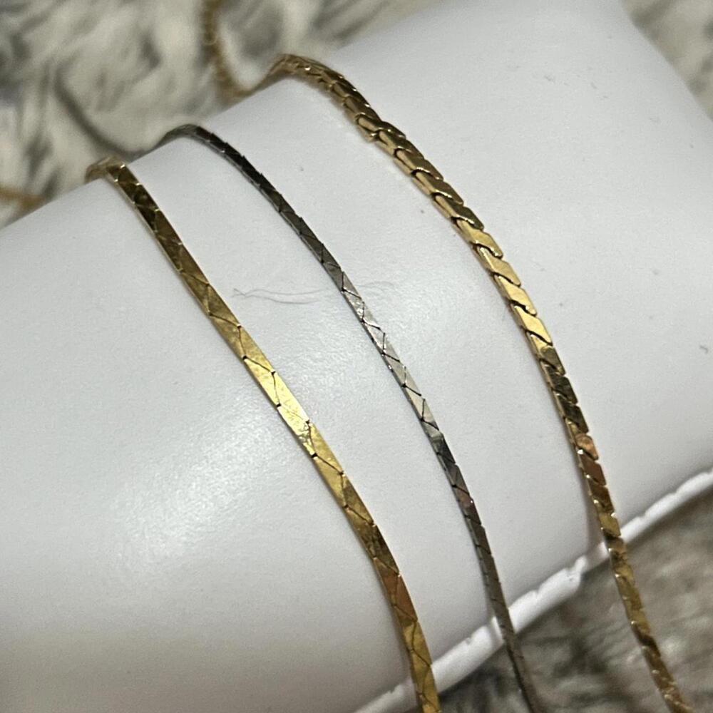 Vintage Classic Glam Gold Silver Tone Skinny Chain Bracelet Bundle Lot of 3